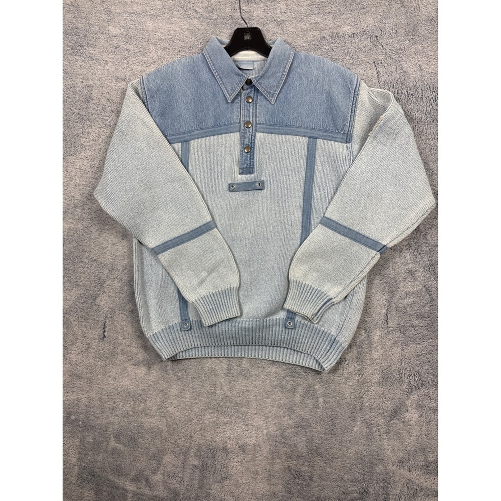 Blue Willis Mens S Blue Sweater Denim Trim 1/4 Snap Pullover 55041-0655-0100